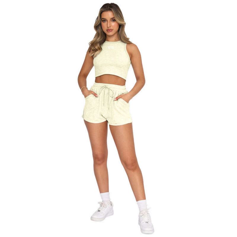 Yoga Set Summer workout gym set New Product Casual Short Sports Tank Top Women Vest and Drawstring Shorts Fiess Suit