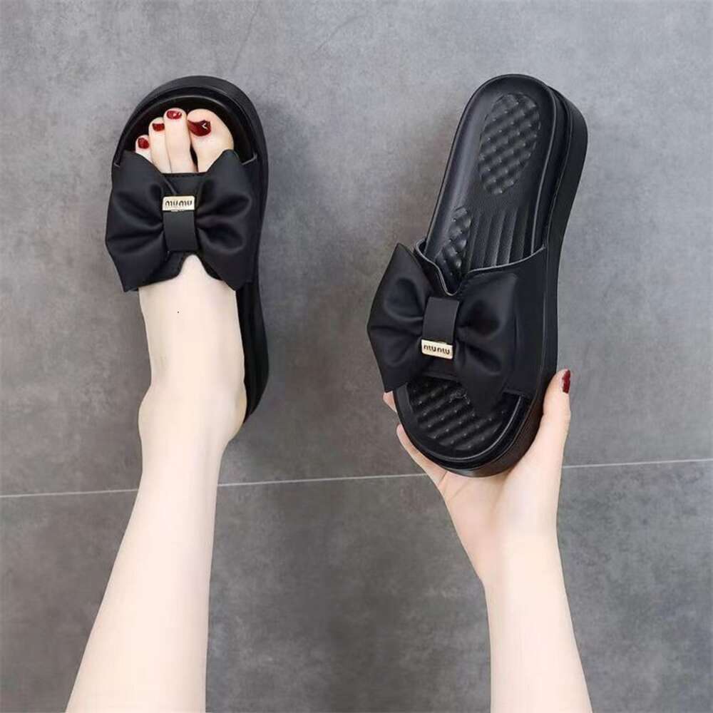 Soft Bow Slippers Women's Summer Thick Bottom 2024 New Fashion All-match