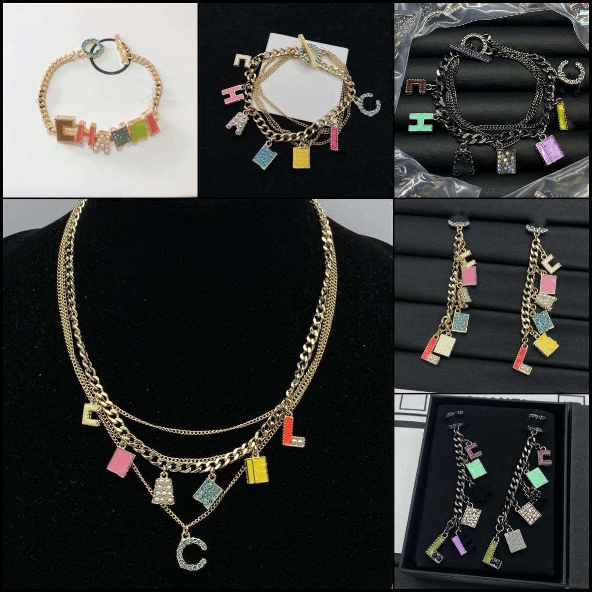 Fashion Designer Women Bracelet Designer Necklace Letters Colorful Earrings