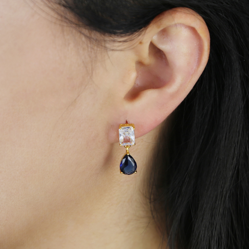New 925 Sterling Silver Water Drop Cubic Zirconia Earrings Big blue white CZ Bridal Crystal Wedding Brides Fashion Jewelry