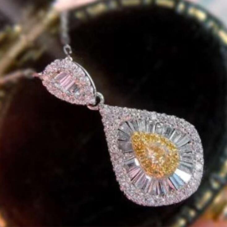 Water Drop Pendant Necklace: Sterg Sier, Yellow Topaz CZ, Eternity Women Jewelry