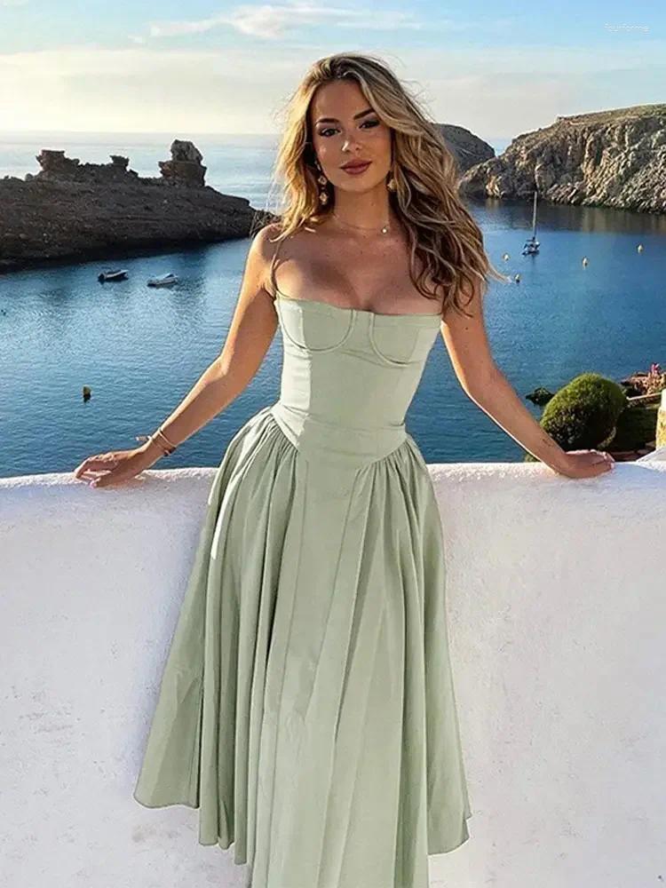 Elegant Sleeveless Backless Pleated Womens Midi Dress B3
