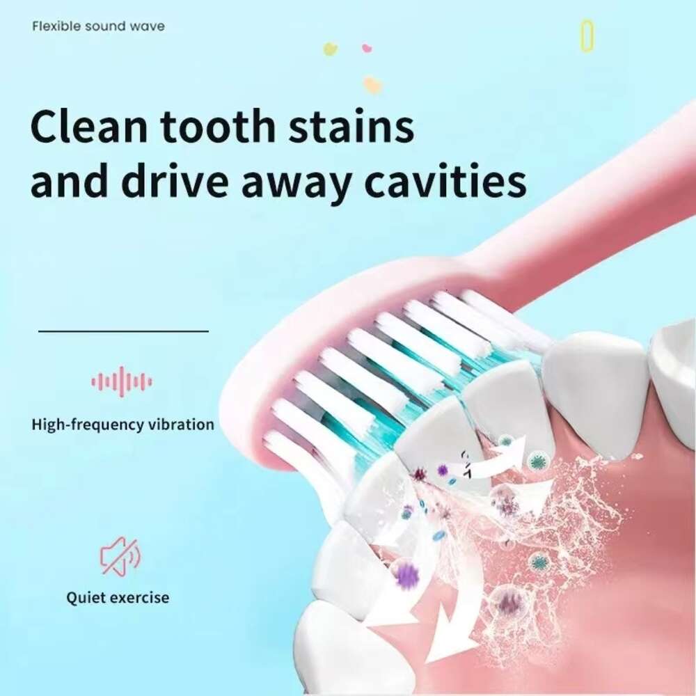 Sonic Children Electric Toothbrush With 12pcs Heads IPX7 Waterproof Ultrasonic Rechargeable Timer Soft Hair Cleaning Brush F618-17