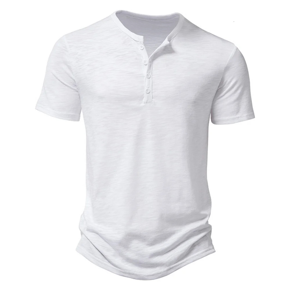 Henley Collar Summer Men Casual Solid Color Short Sleeve T Shirt for Men Polo men High QualityMens T Shirts 240618