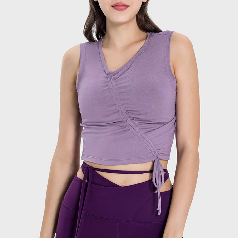 2025--Yoga Vest Women Gym T Shirt Sports Crop Tops Fold Streetwear Knit Workout BreathableTank Top Female Without Pads