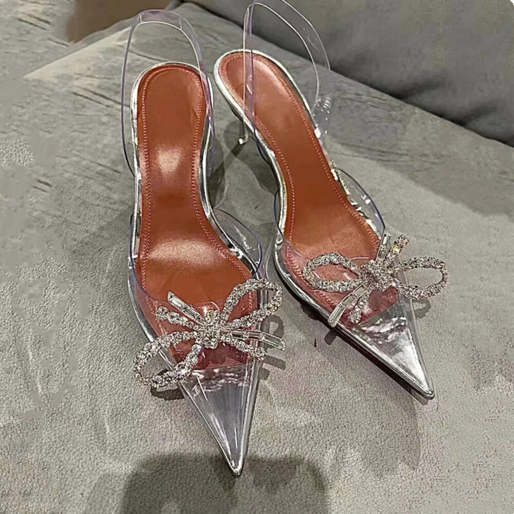 Brand Fashion Transparent PVC Women Pumps Rhinestones Slingbacks Stiletto High Heels Elegant Summer Office Lady Shoes
