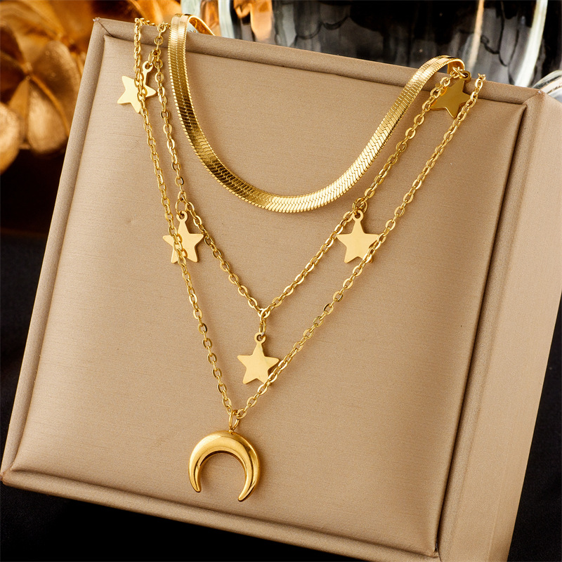 Stainless Steel Heart Butterfly Moon Lock Necklace Pendant 18k Gold Chain Stacking Necklaces Choker Collar Woman Girls Gift Summer Fashion Luxury Desi