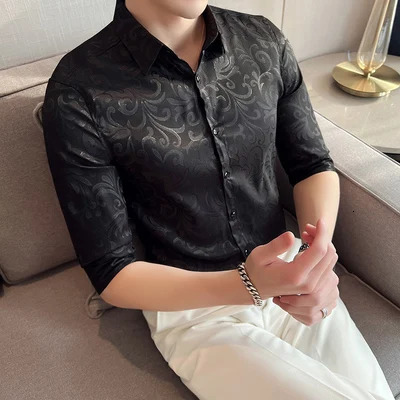 spring and summer short-sleeved shirt British style personalized shirt slim fit retro printing trend mens shirt 240615
