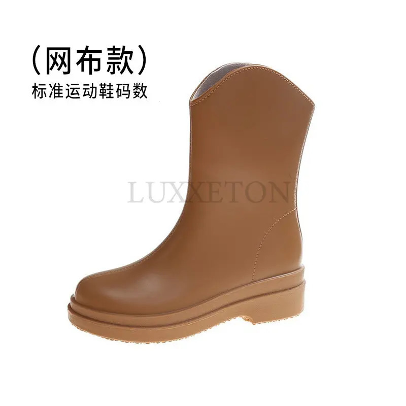 Rain Women Waterproof Mid Calf Warm Rubber Boots Female Comfort Warmed Galoshes Garden Water Shoes Footwear 240618