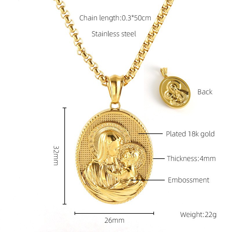 Emed Virgin Mary Jesus Cross Necklace - Exquisite Stainless Steel Christian Madonna Gold Chain Necklaces for Men, Non-Tarnish Jewelry 4 67be2