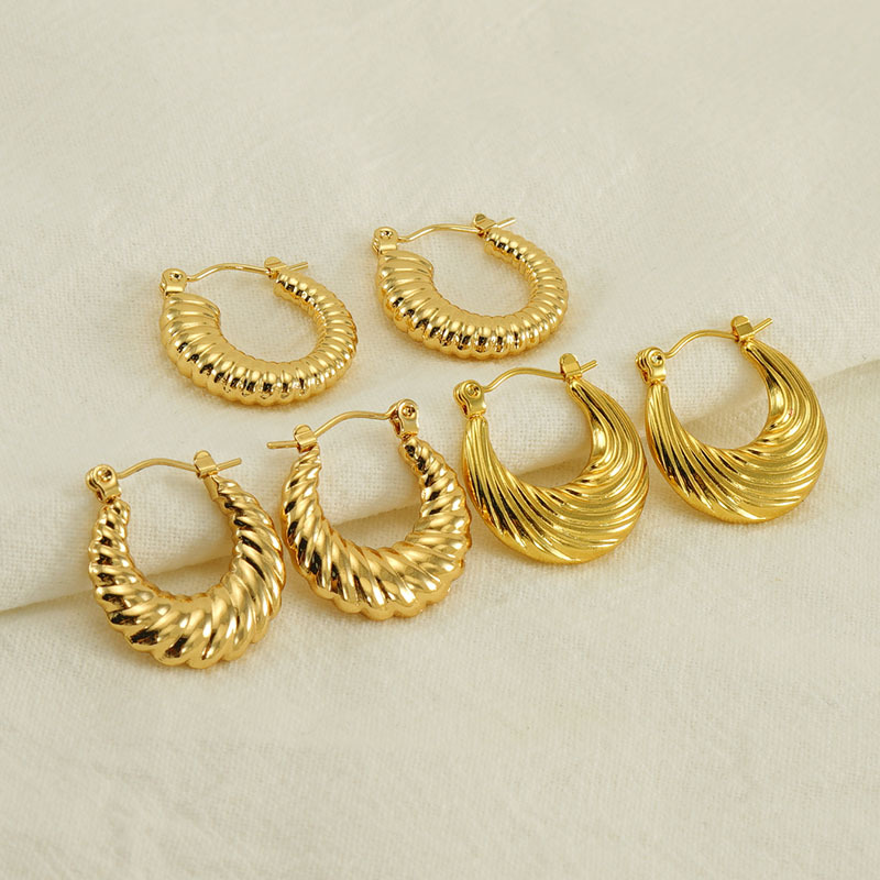 18K Gold Braid Hoop Earrings Shining Stainless Steel Buckle Earring for Woman Girls Hip Hop Fashion Luxury Jewelry Gift