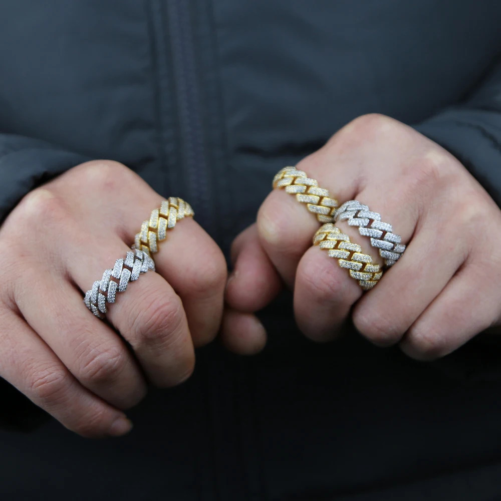 Fashion Iced Out Bling 5A Micro Pave Cubic Zirconia Hip Hop Ring For Men Boy Cuban Chain Engagement Band CZ PARTY JEWELR 240618