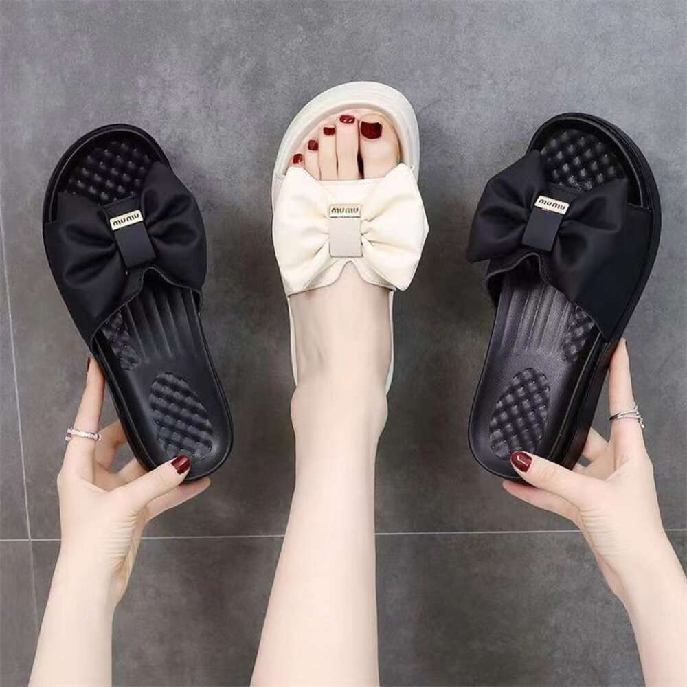 Soft Bow Slippers Women's Summer Thick Bottom 2024 New Fashion All-match