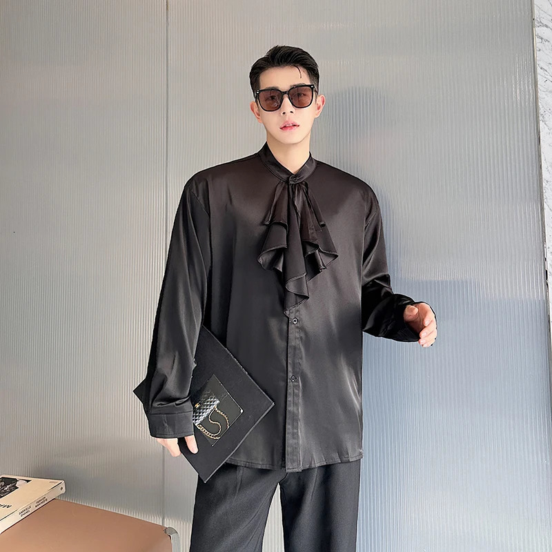 Lotus Leaf Collar Shirts Men Streetwear Show French Vintage Fashion Loose Casual Party Dress Shirts Man Blouses 240615