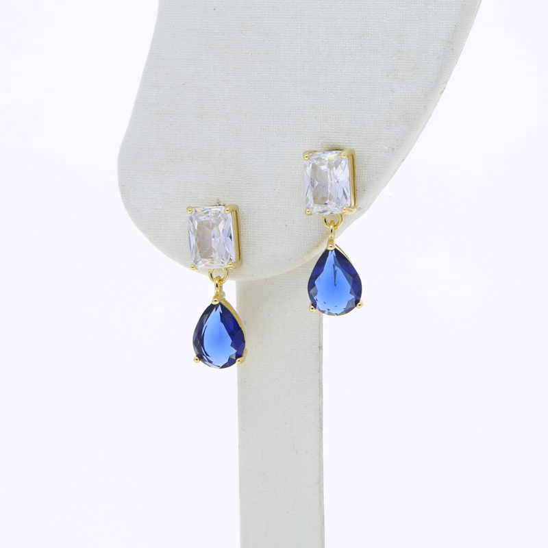 New 925 Sterling Silver Water Drop Cubic Zirconia Earrings Big blue white CZ Bridal Crystal Wedding Brides Fashion Jewelry