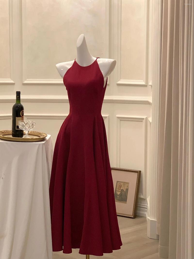 Casual Dresses France Vintage Halter Evening Party Long For Women Solid Sleeveless A-line Princess Wedding Prom Robe Spring Vestido