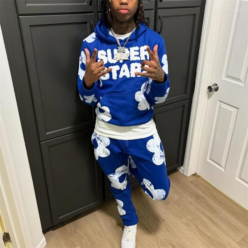 Men's Tracksuits Aesthetic Harajuku Floral Print Graphic Fashion Men Womens For Casual Autumn Winter Hoodie Pant Sets Personality Clothing