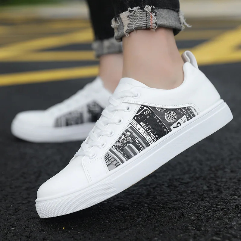 Mens Sports Shoes Platform Graffiti Boys Casual White Shoes Large Size 47 48 Tools Mens Fashion Shoes Canvas Shoes 240617