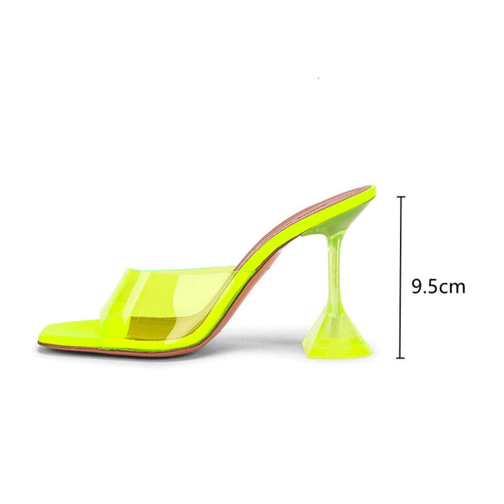 Star Style Transparent PVC Women Slippers Fashion Square Toe Cup Heeled Summer Female Mules Slides High Heels Sandals Shoes