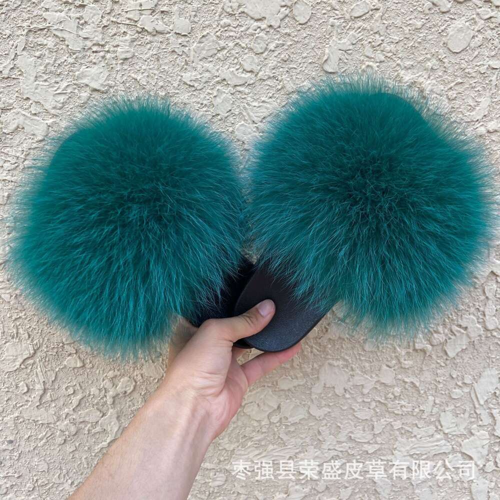 Fashion Women Faux Fur Slide Vegan Slippers, Open Toe Fluffy House Indoor Slides Winter Women's Slipper