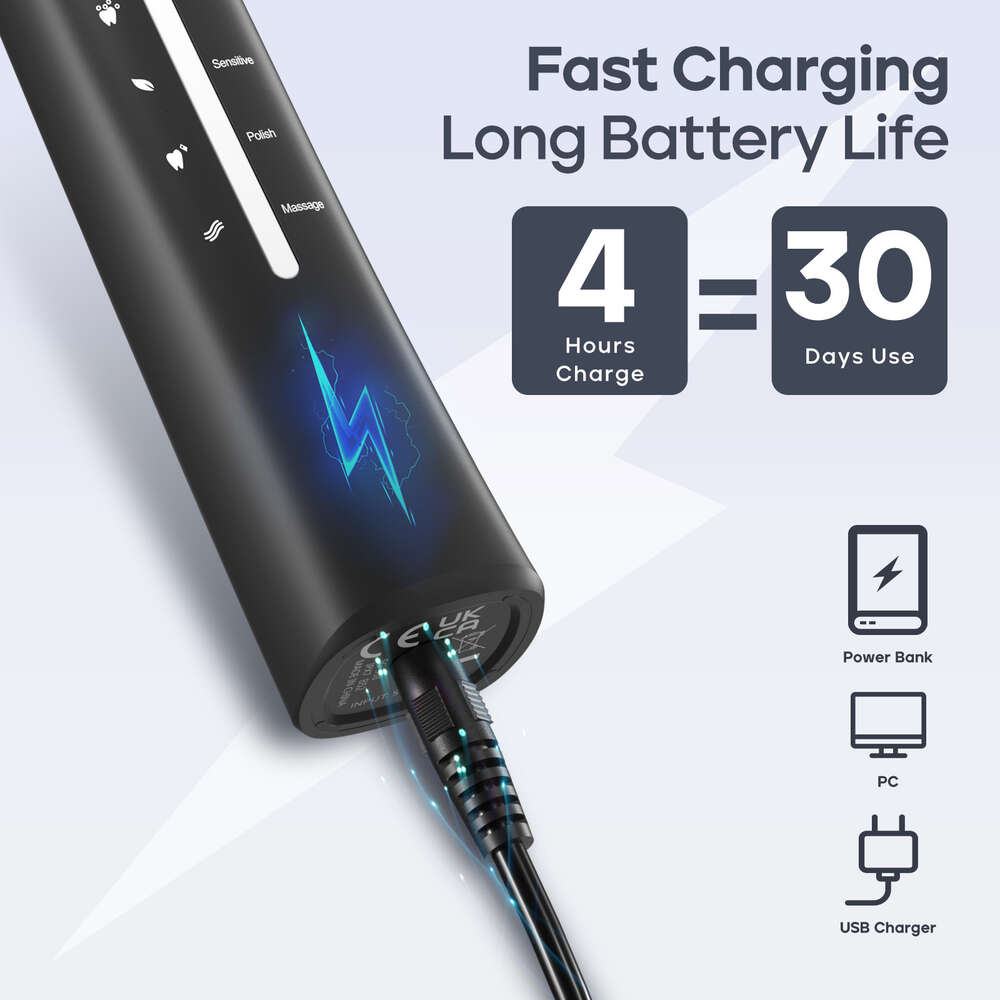 Seago Sonic Electric Tooth brush USB Rechargeable Adult Ultrasonic Teeth Cleaning 10 Replacement Toothbrush Heads F618-85