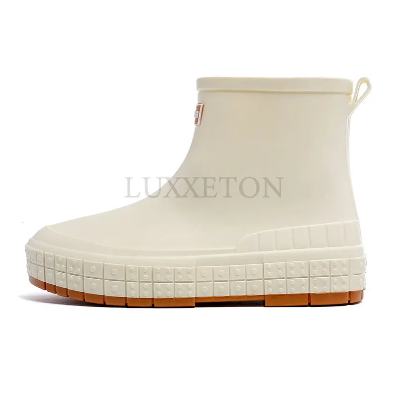 Top Rain Non-slip Womens Low Waterproof PVC Shoes Ankle Work Water Boots Fashion Solid Color Platform Overshoes