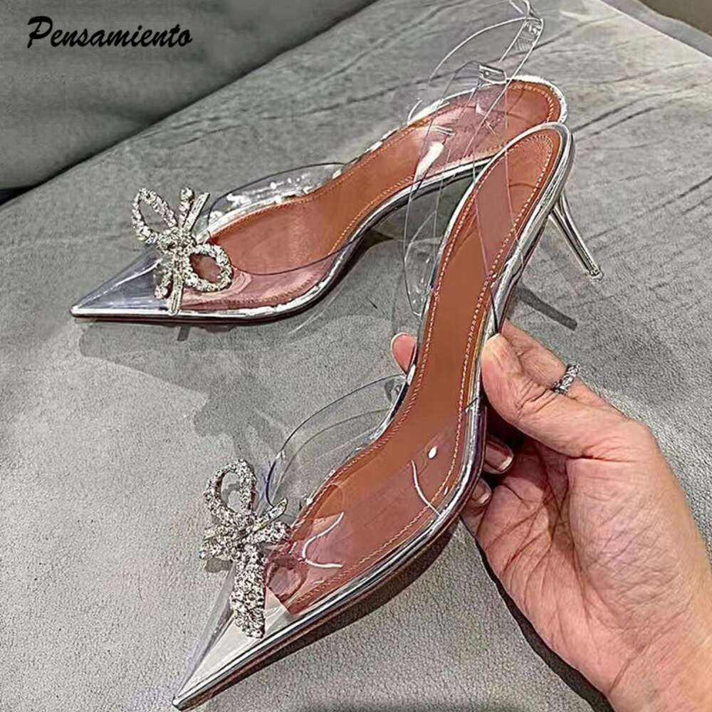 Brand Fashion Transparent PVC Women Pumps Rhinestones Slingbacks Stiletto High Heels Elegant Summer Office Lady Shoes