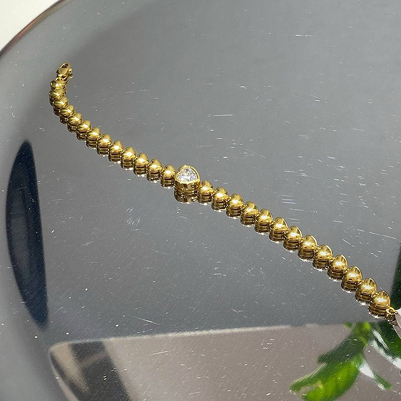 2024 Sparkg Peach Heart Wedding Bracelet: Real Moissanite & Gold, Women's Jewelry