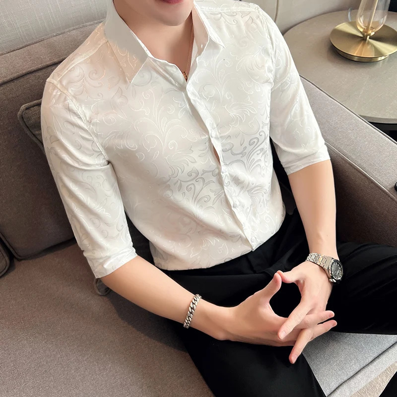 spring and summer short-sleeved shirt British style personalized shirt slim fit retro printing trend mens shirt 240615