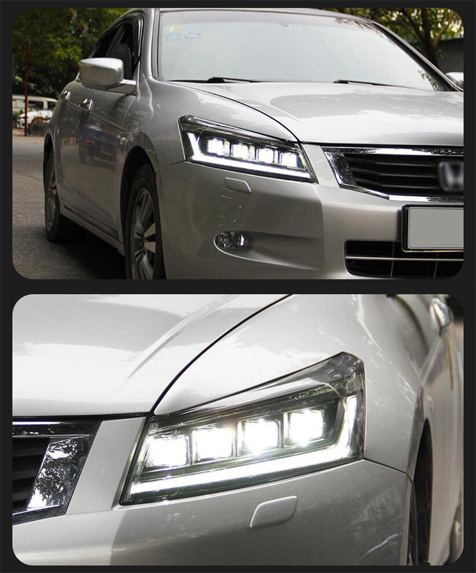 LED Headlight for Accord 2008-2012 Dynamic Signal LED DRL Hid Head Lamp Angel Eye 4 lens Headlights