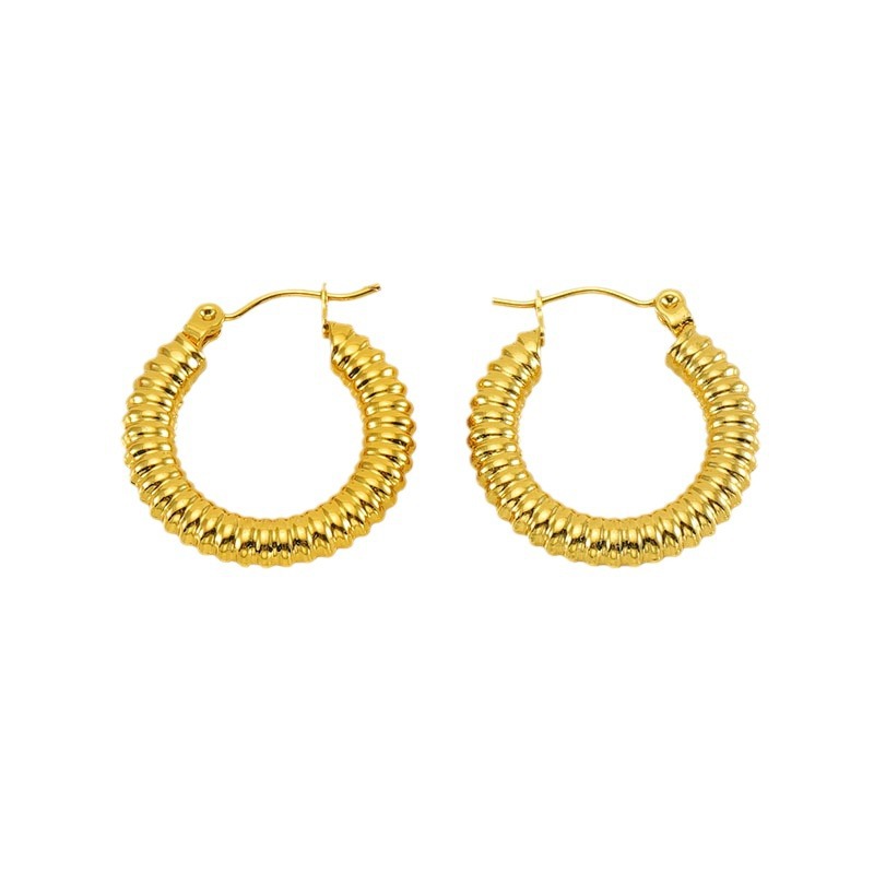 18K Gold Braid Hoop Earrings Shining Stainless Steel Buckle Earring for Woman Girls Hip Hop Fashion Luxury Jewelry Gift