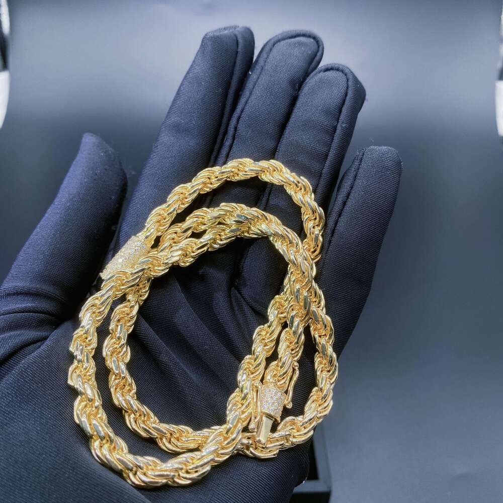 2024 New Kp Hip Hop 925 Sterling Silver Lab Diamond Vvs Moissanite Clasp 6mm Rope Chain Necklace for Men Jewelry