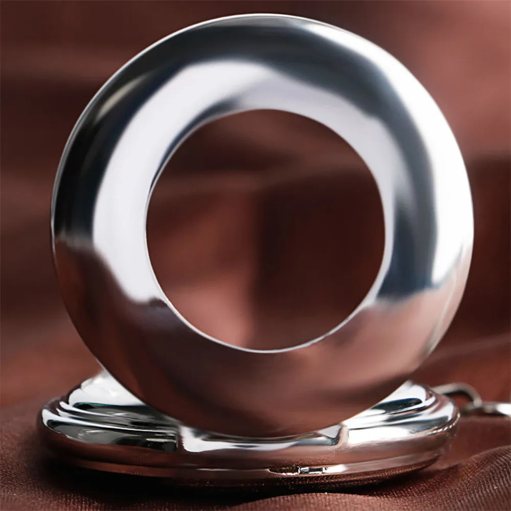 Polishing Smooth Silver/Black/Bronze Self Winding Mechanical Pocket Watch Hollow Circle Cover Retro Automatic Pendant Timepiece 240617