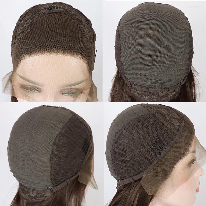 Bombshell Light Brown Hair Silky Straight Synthetic Lace Front Glueless Heat Resistant Fiber Natural Haire For Women