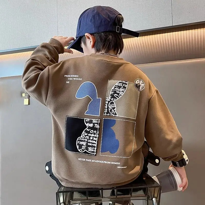 Boys Spring Autumn Fashion Cotton Sweatshirts Kids Rabbit Patchwork Element Sports Outfits Bottoming Shirts Children Clothes 240618