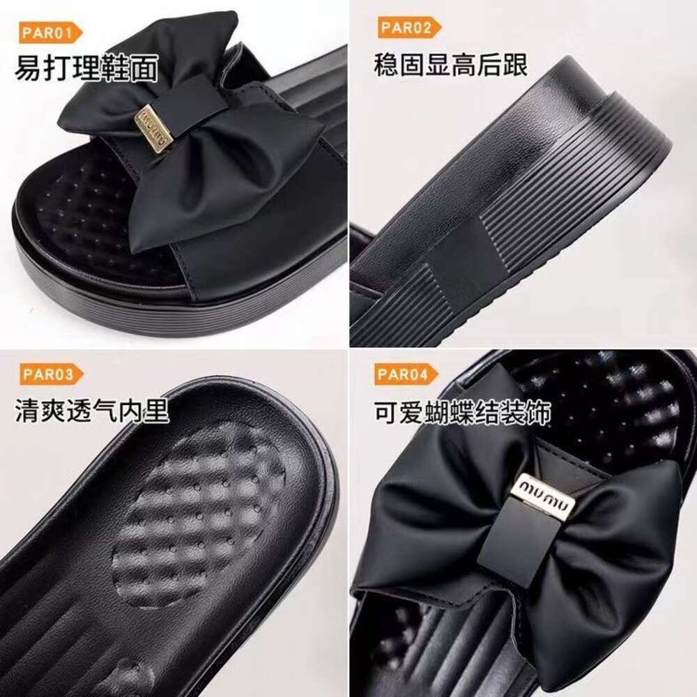 Soft Bow Slippers Women's Summer Thick Bottom 2024 New Fashion All-match