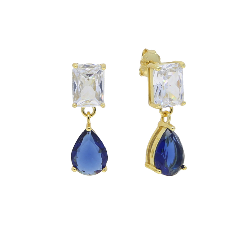New 925 Sterling Silver Water Drop Cubic Zirconia Earrings Big blue white CZ Bridal Crystal Wedding Brides Fashion Jewelry