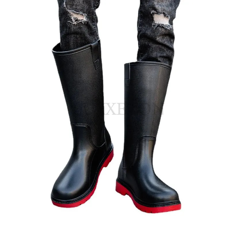 Mens Rain Boots Long Tube Water Shoes Non-slip Waterproof Safety Work Shoes Platform Knee-high Rainboots Galoshes Fishing Shoes 240618
