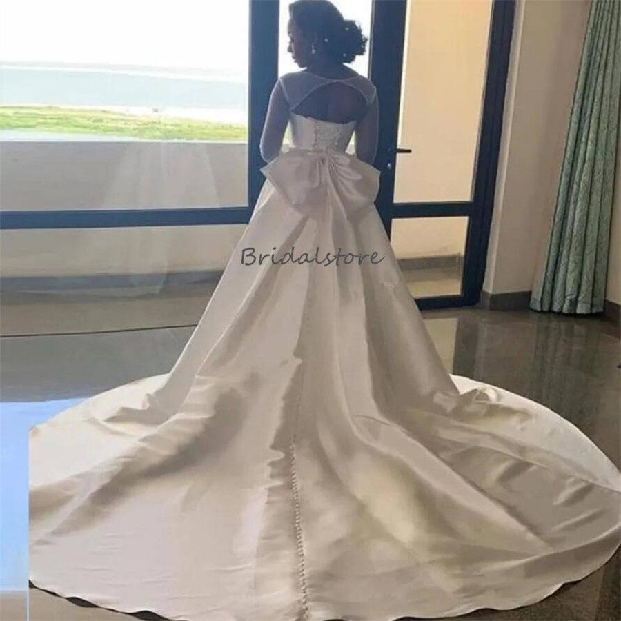 Vintage Mermaid Wedding Dress With Detachable Train Elegant Long Sleeve Soft Satin Church Country Bridal Gowns With Bow African Nigeria vestido de cas