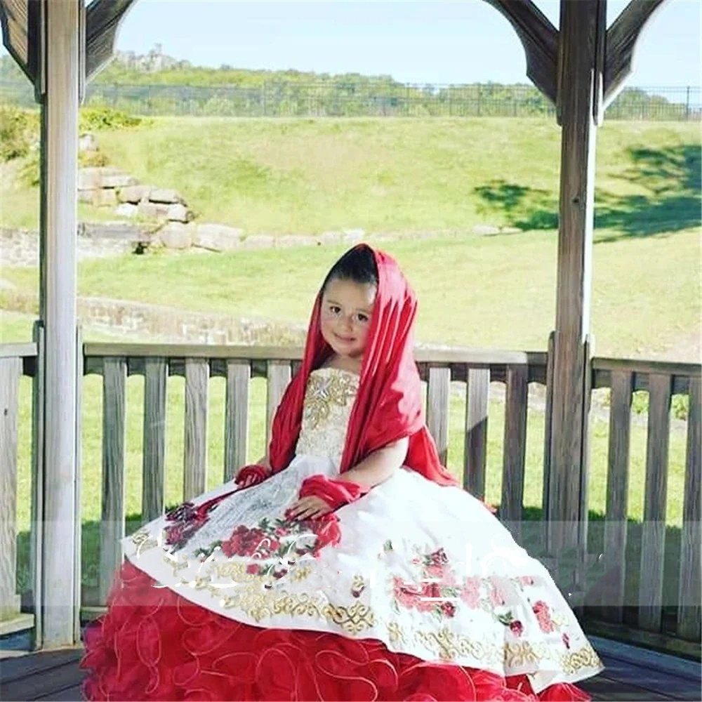 Cute Embroidery Beaded Children Princess mini quinceanera Dresses Mexican charro Beauty Pageant wer Girl Birthday Dress