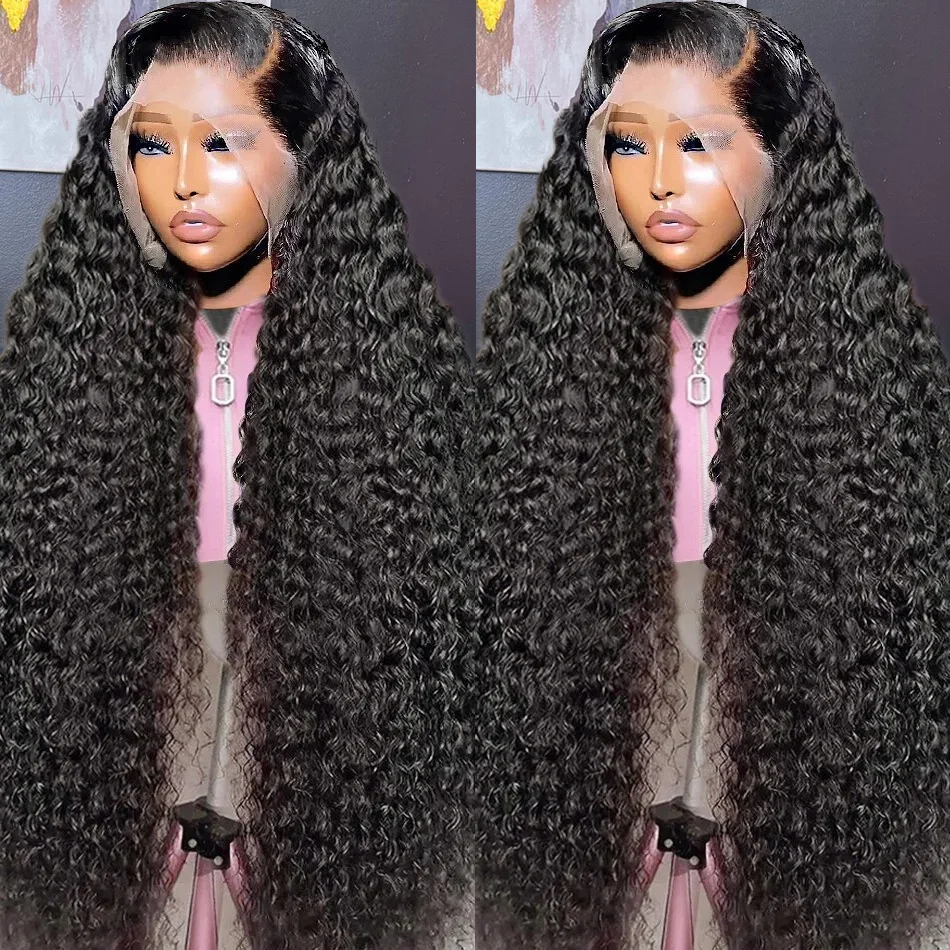360 Deep Wave HD Transparent Lace Frontal Human Hair Wig 180 Density 30 40 Inch 13x4 Curly Lace Front Wig Synthetci For Women Preplucked