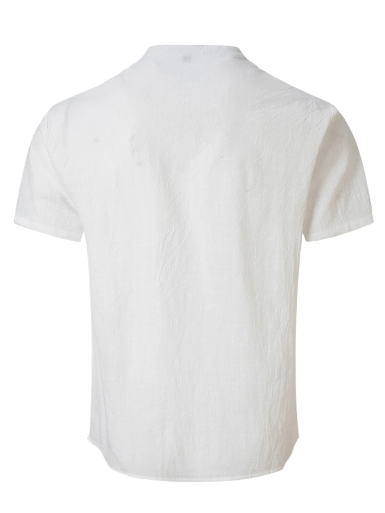 Mens retro cotton linen short-sleeved polo shirt Spring and autumn Henry collar T-shirt casual slim fashion mens shirt 240618