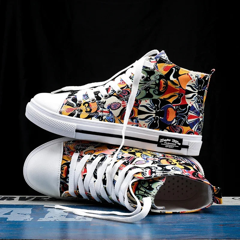 Cool Discount low-priced shoes graffiti canvas shoes mens sports shoes high-end couple style board casual mens tennis shoes 240617