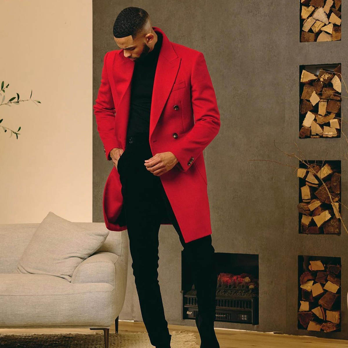 Vintage Red Men's Coat Blazer Long Formal Business Groom Tailored Winter Wear Jacket Tuxedos