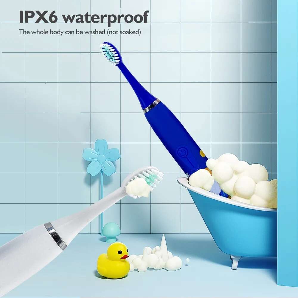 Sonic Children Electric Toothbrush With 12pcs Heads IPX7 Waterproof Ultrasonic Rechargeable Timer Soft Hair Cleaning Brush F618-17