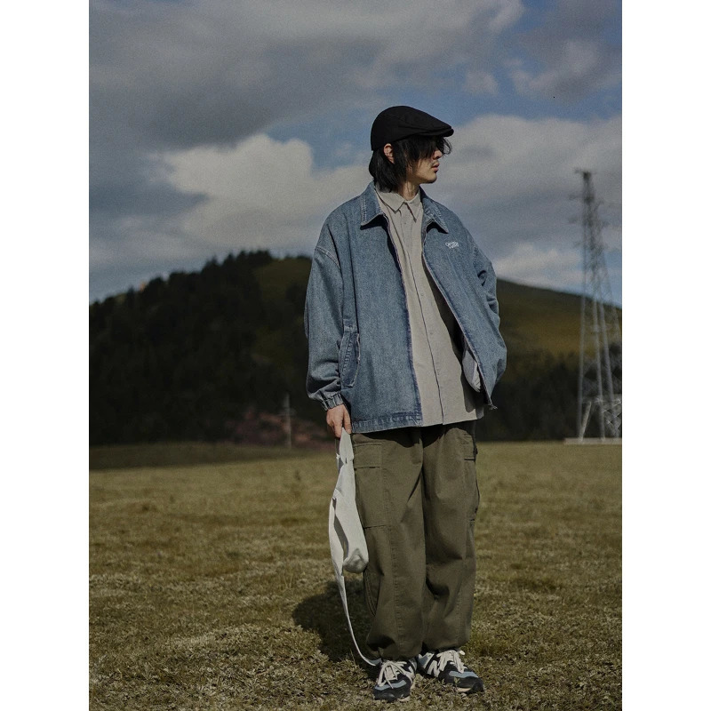 Washed Denim Jacket Men Women Harajuku Loose Versatile Cargo Coat American Casual Lapel Zip-up Jacket Spring Vintage Outerwear 240617