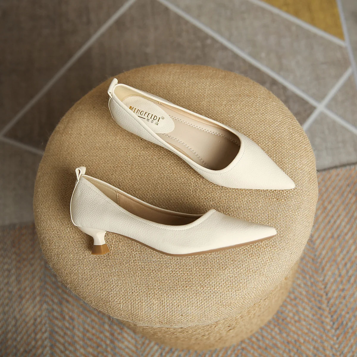 Leather Toe Woman Elegant Pointed Fashion 5cm High Heel Four Seasons Versatile Female Mary Jane Shoes Comfortable Loafers