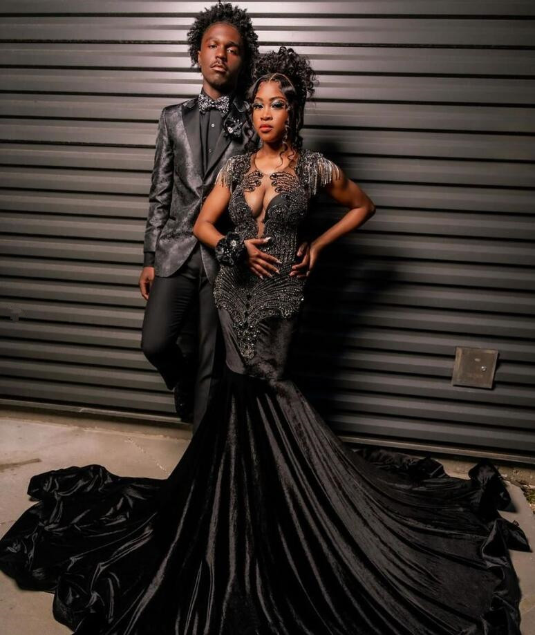 Sparkly Mermaid Long Evening Formal Dresses for Black Girl Luxury Diamond Crystal Tassel Birthday Gala Prom Dress Outfit