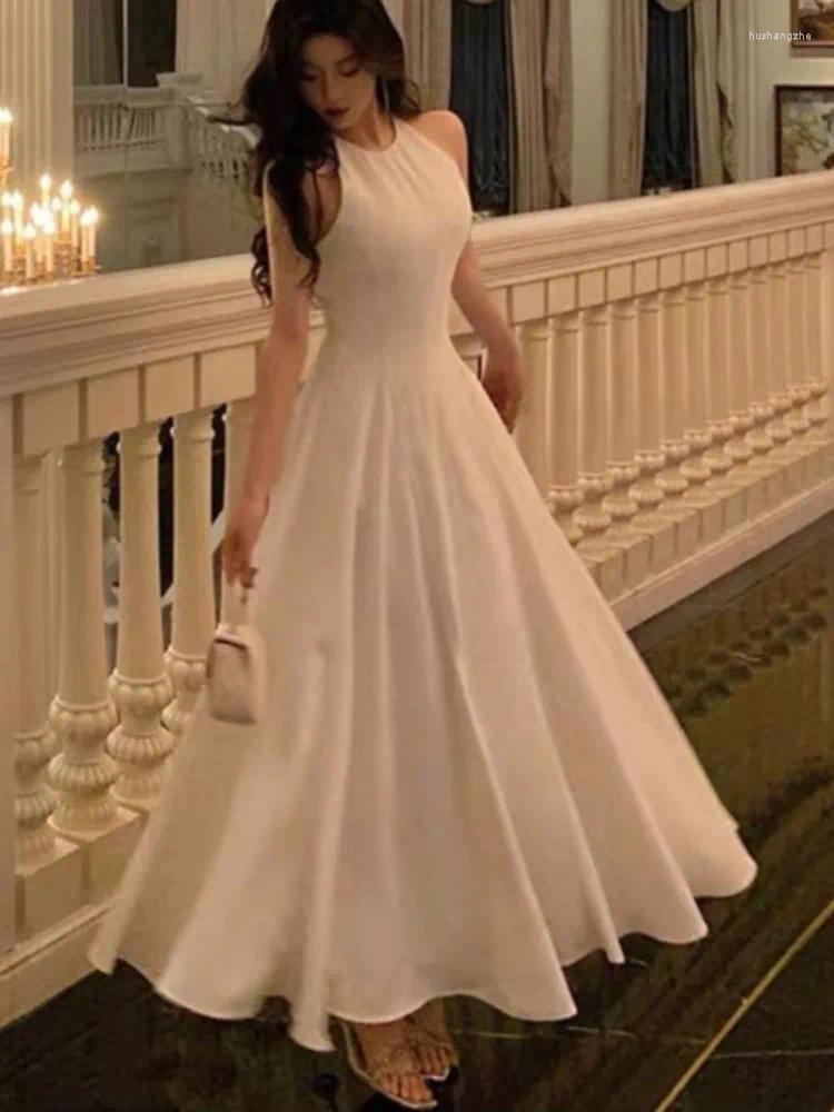 Casual Dresses France Vintage Halter Evening Party Long For Women Solid Sleeveless A-line Princess Wedding Prom Robe Spring Vestido
