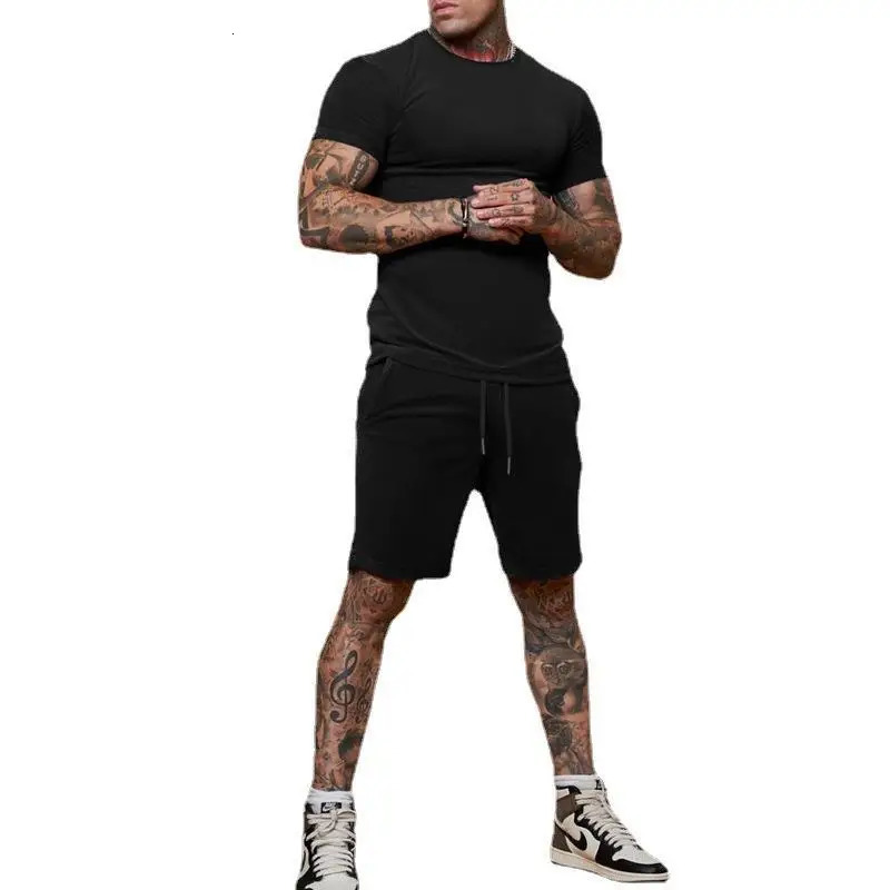 Men's Tracksuits Mens T-Shirt Sets And Shorts Fashion Mens T-shirt Short SleeveShorts 2-Piece Set Oversized Casual Beach Sport Man Suit 240617